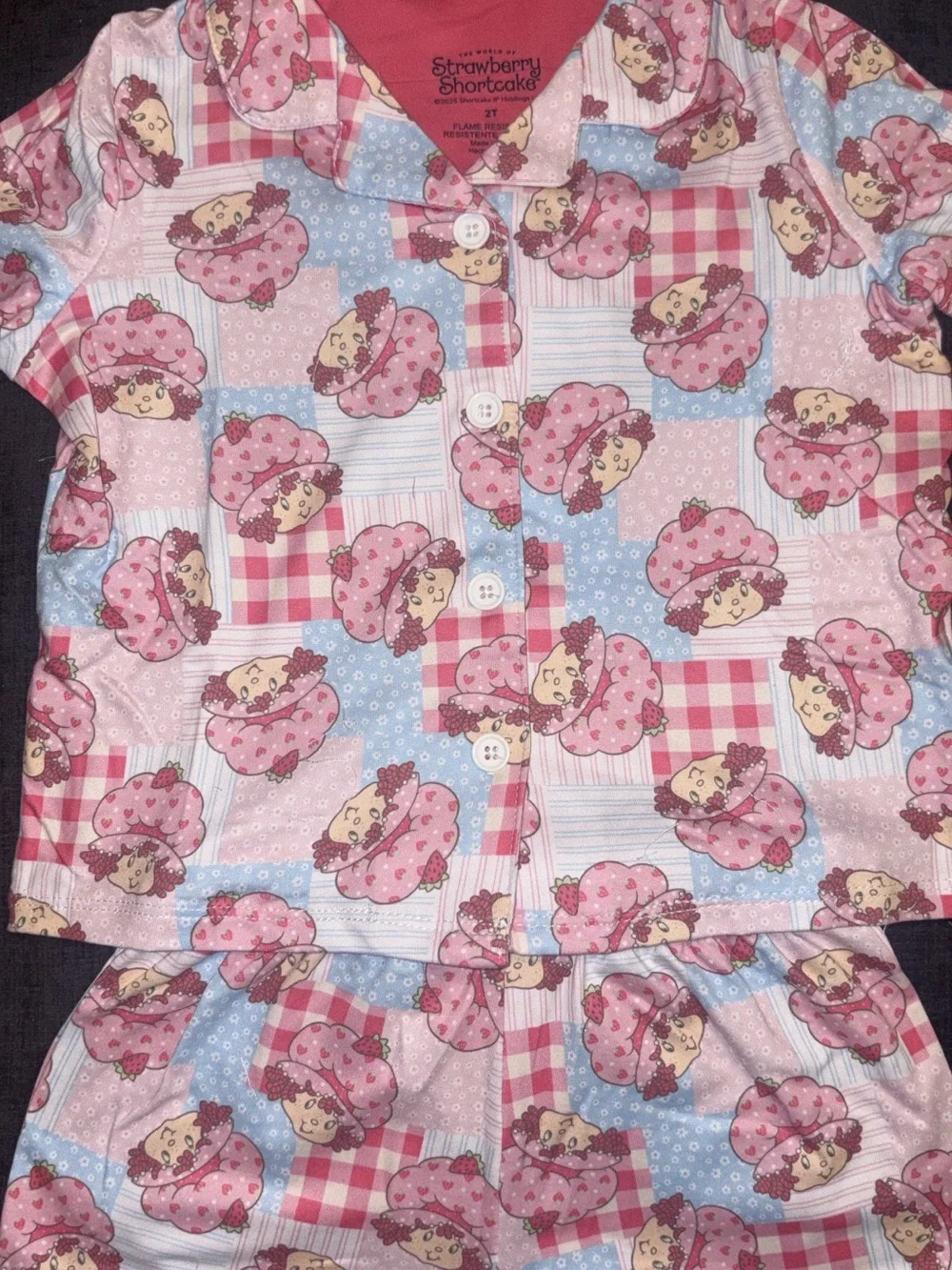 Girls Strawberry Patch Shortie Pajama Set - Pink/Blue